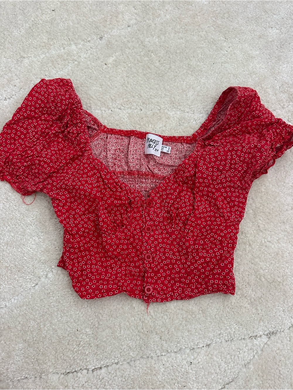 Princess Polly Red Floral Button-Front Crop Top